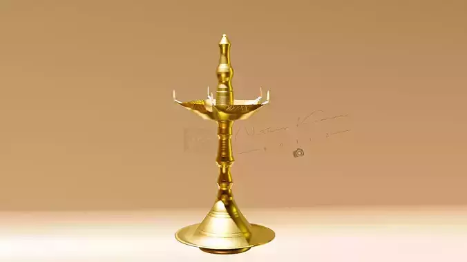 Kuthu Vilakku God Pooja Oil Lamp Brass Gold Kerala Traditional 3D model