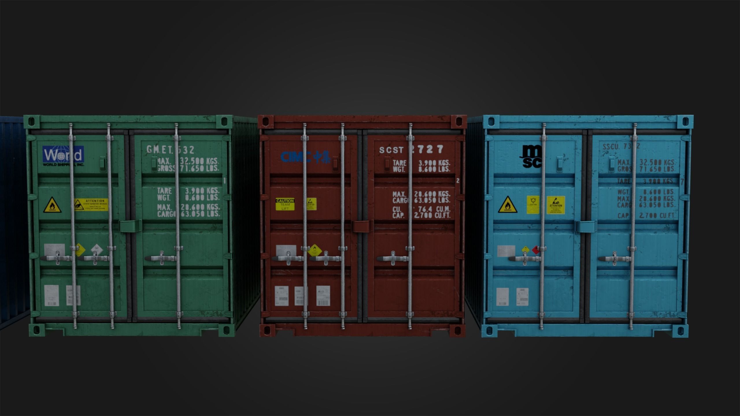 Shipping Containers - Combo Low-poly 3D model_2