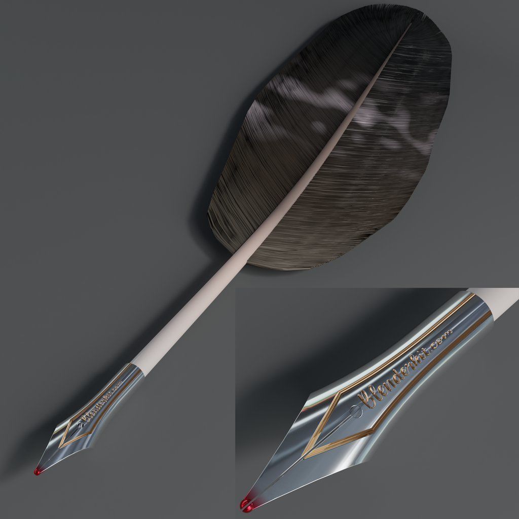 Feather Fountain Pen Realistic Feathers Game Ready Support  4k 3D model_6