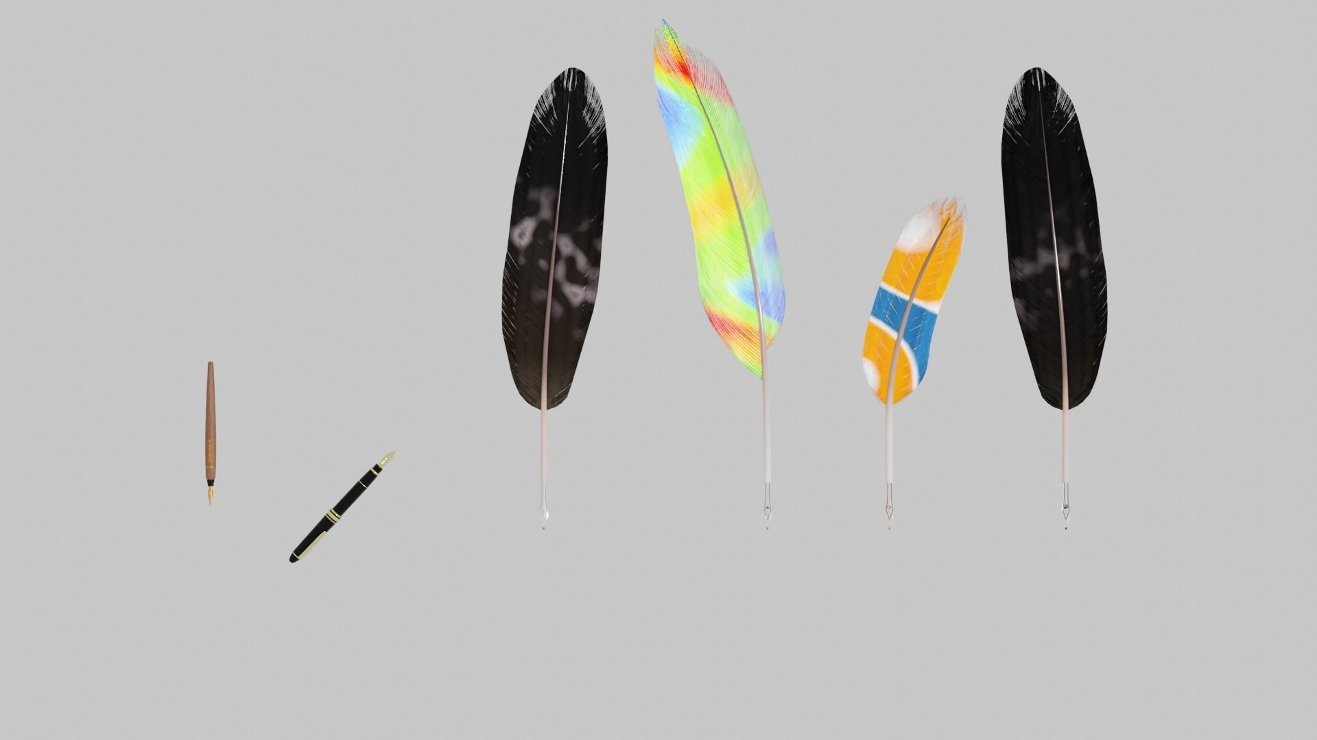 Feather Fountain Pen Realistic Feathers Game Ready Support  4k 3D model_1