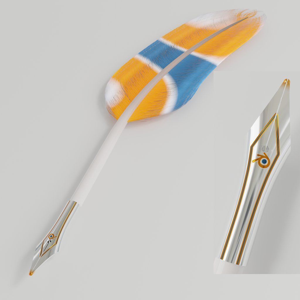 Feather Fountain Pen Realistic Feathers Game Ready Support  4k 3D model_5