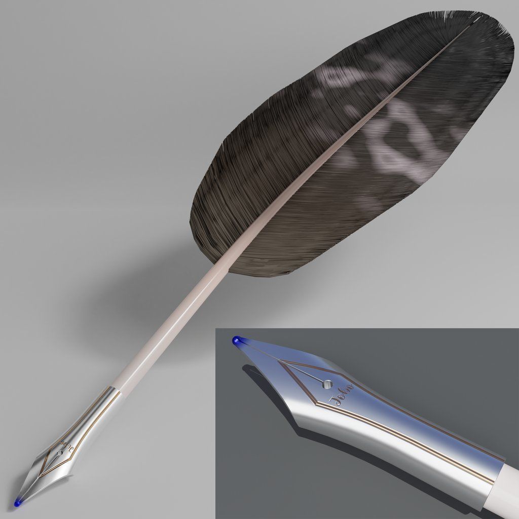 Feather Fountain Pen Realistic Feathers Game Ready Support  4k 3D model_7