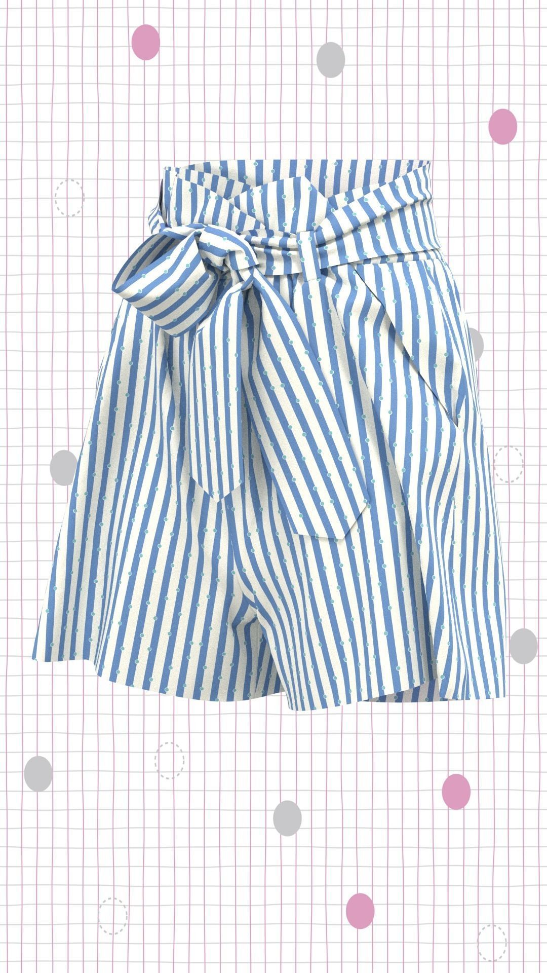 Women Paperbag Waist Trim Belted Shorts  and tops Low-poly 3D model_3