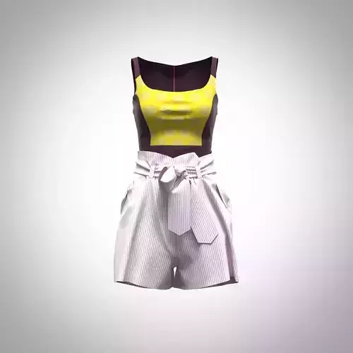 Women Paperbag Waist Trim Belted Shorts  and tops Low-poly 3D model