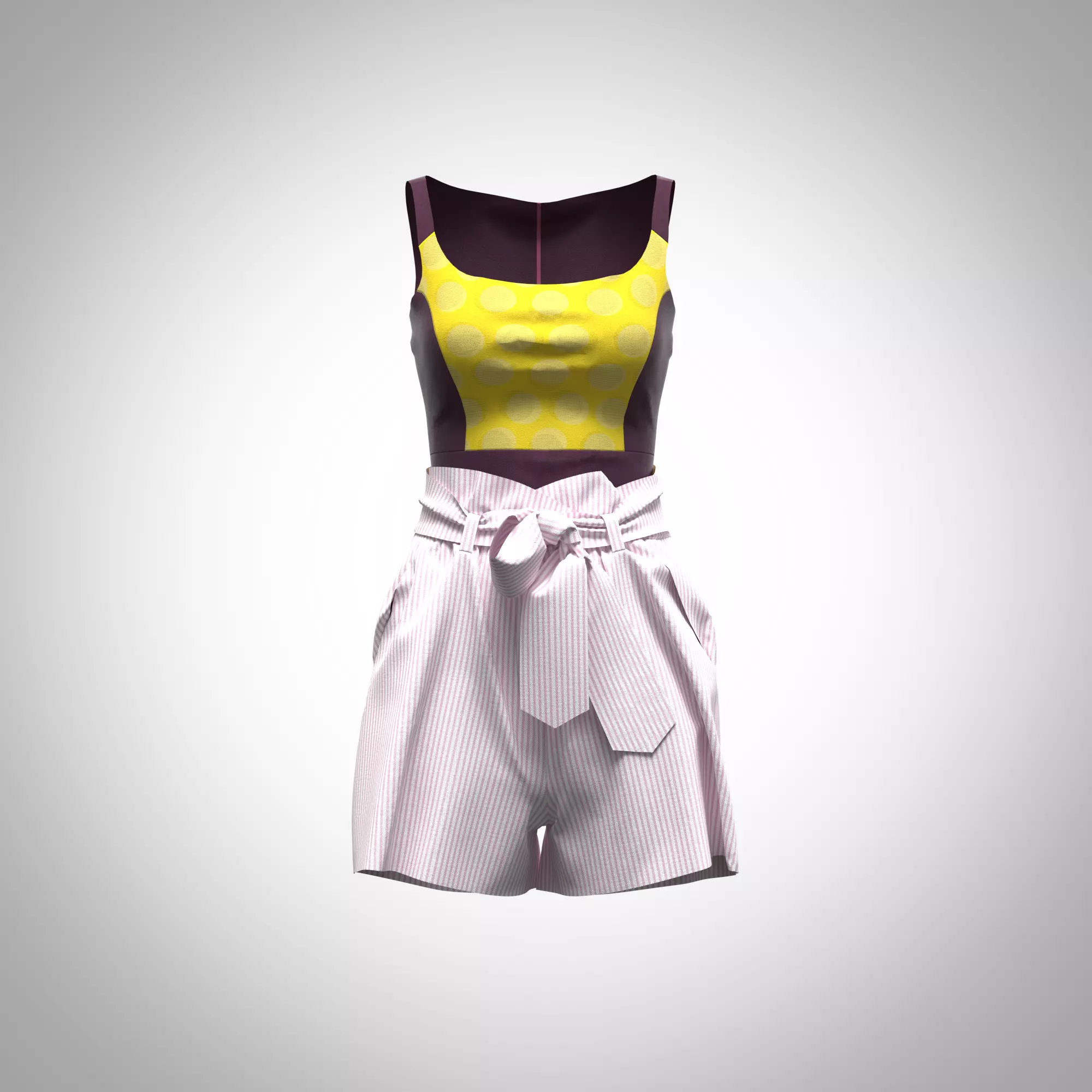 Women Paperbag Waist Trim Belted Shorts  and tops Low-poly 3D model_0