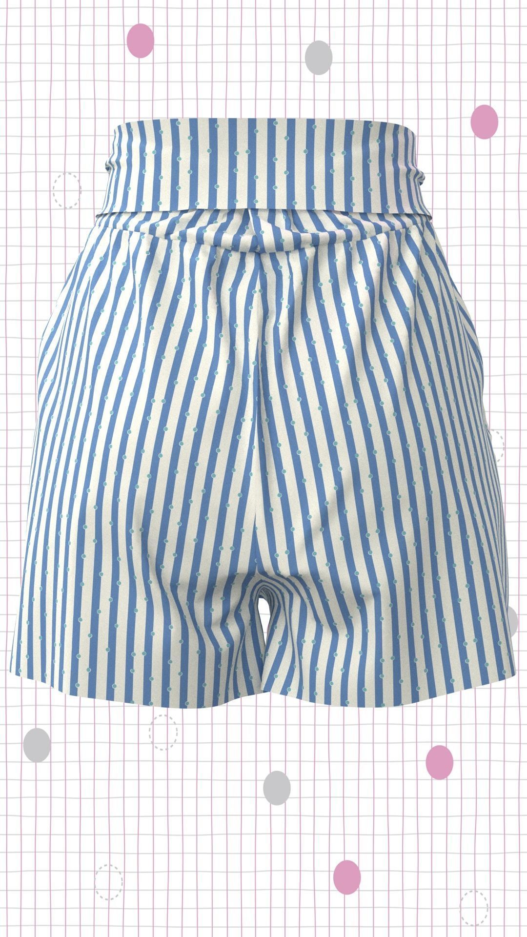 Women Paperbag Waist Trim Belted Shorts  and tops Low-poly 3D model_36