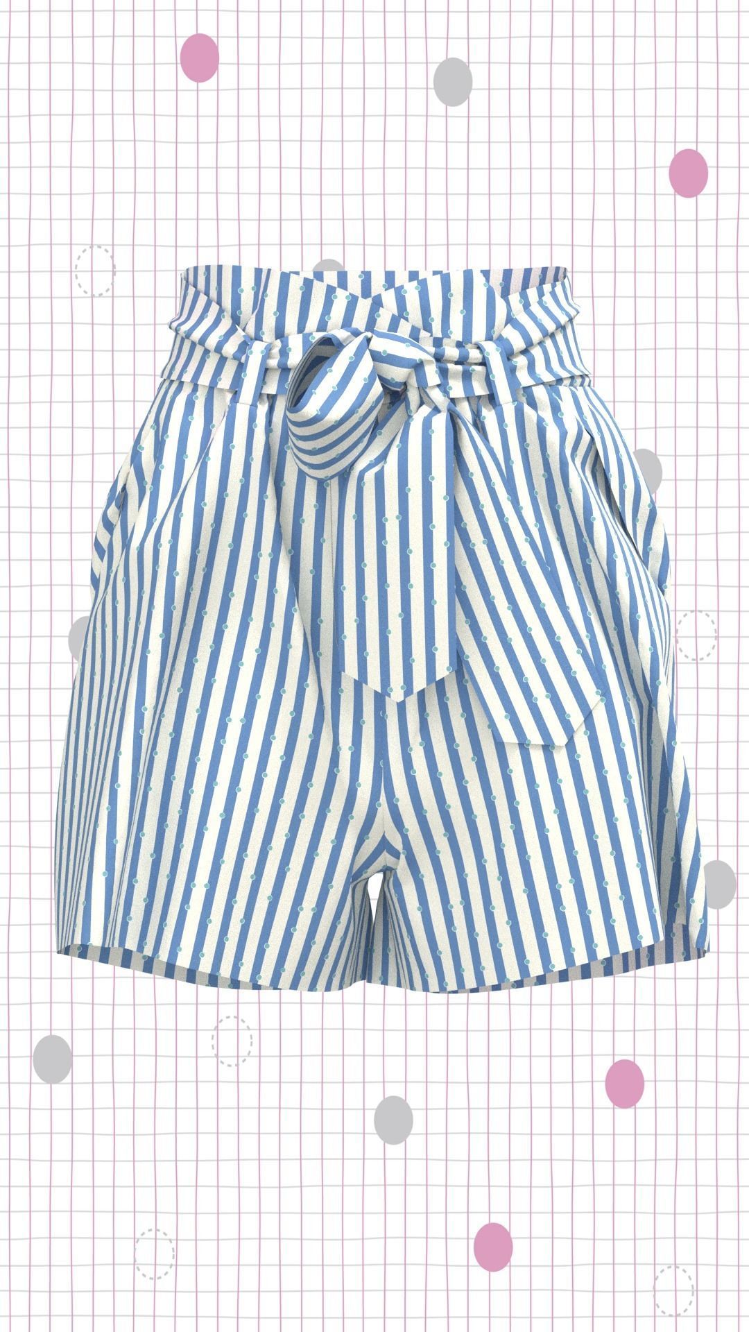 Women Paperbag Waist Trim Belted Shorts  and tops Low-poly 3D model_4