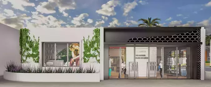 3D exterior and interior rendering of shop