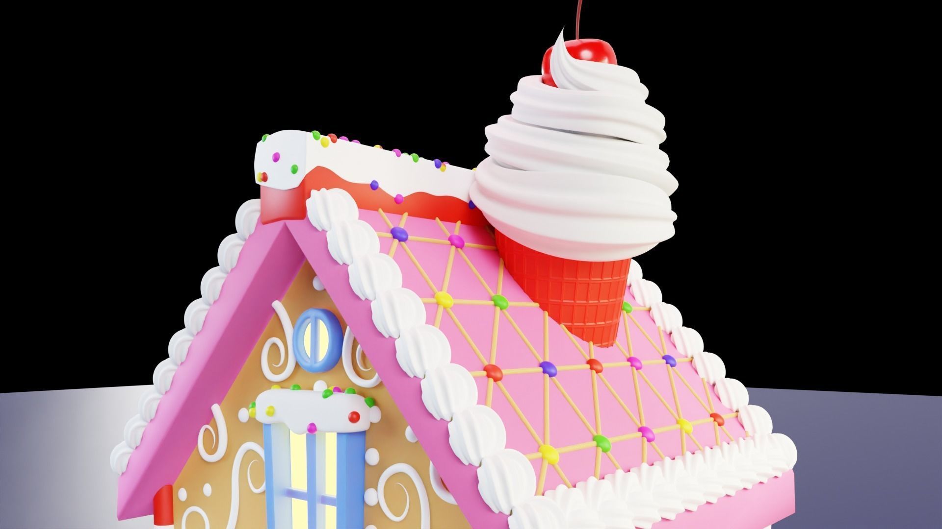 Candy House Lowpoly Isometric 3D model Low-poly 3D model_3