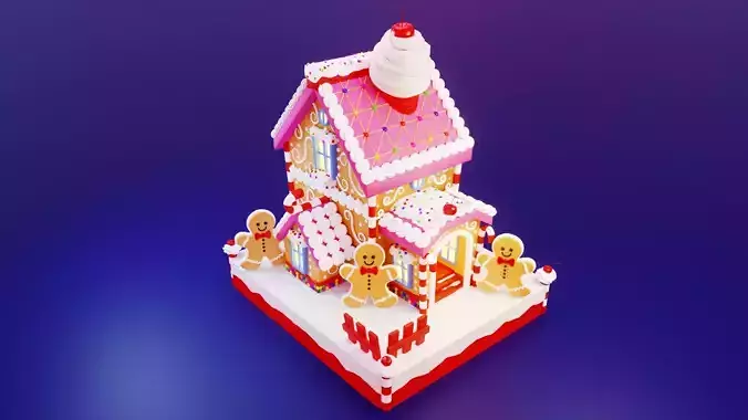Candy House Lowpoly Isometric 3D model Low-poly 3D model