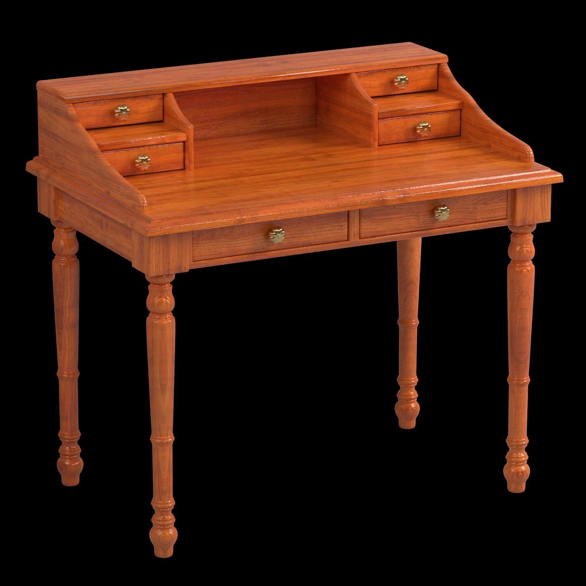 Table02 writing desk with drawers 3D model_4