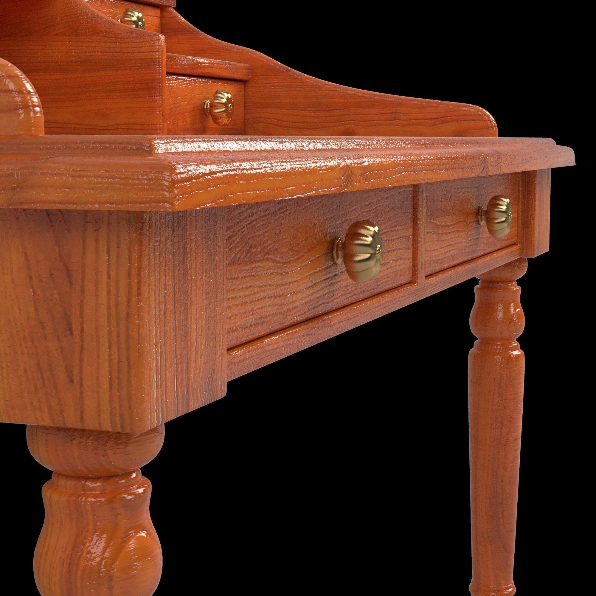 Table02 writing desk with drawers 3D model_6