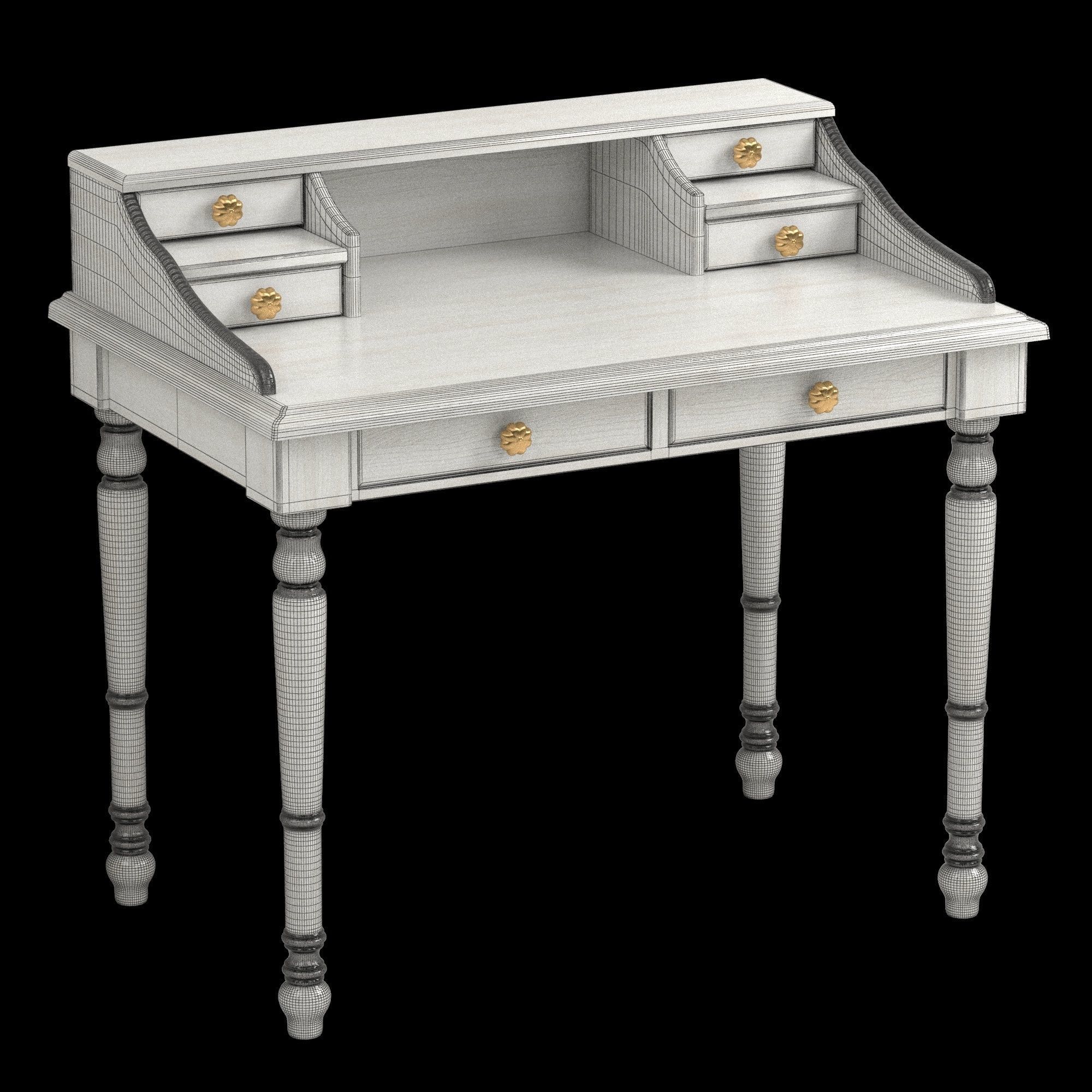 Table02 writing desk with drawers 3D model_10