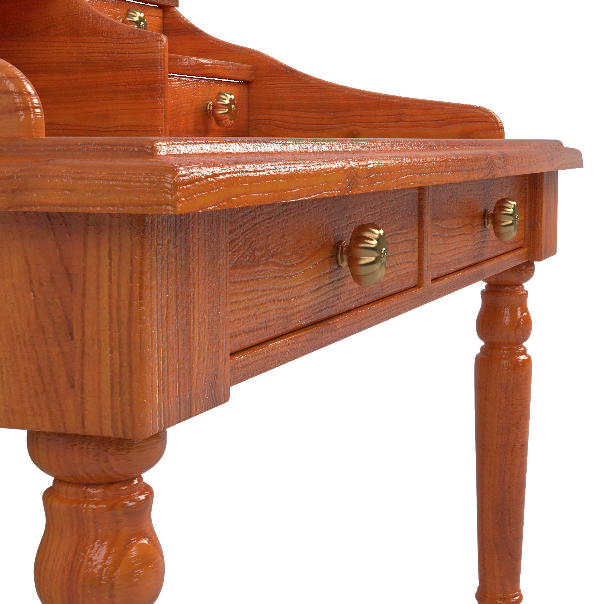 Table02 writing desk with drawers 3D model_9