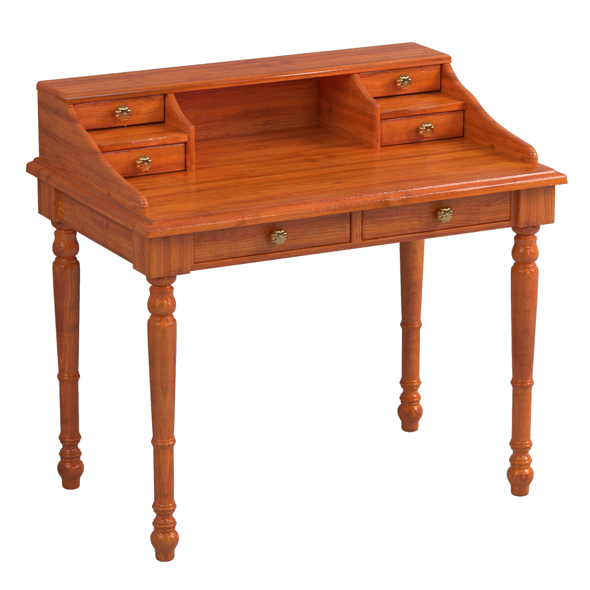 Table02 writing desk with drawers 3D model_8