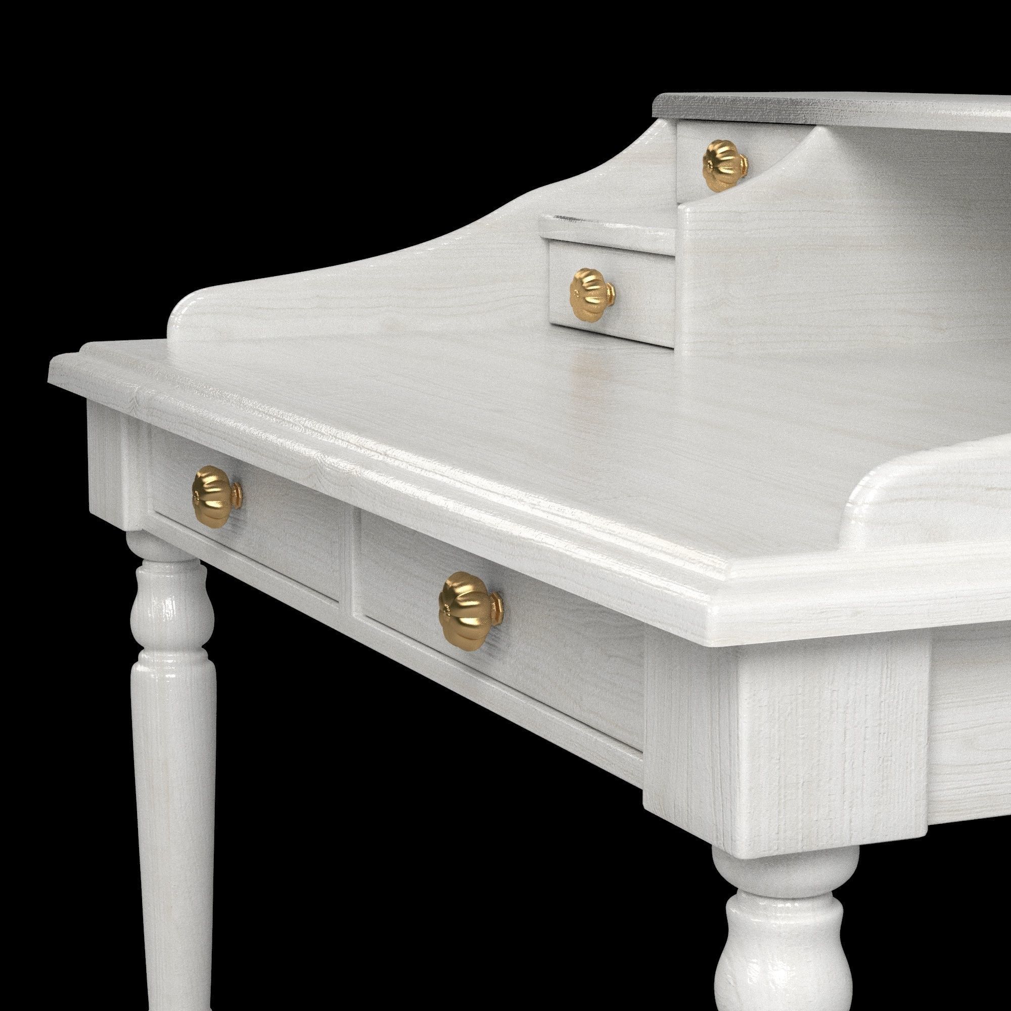 Table02 writing desk with drawers 3D model_2