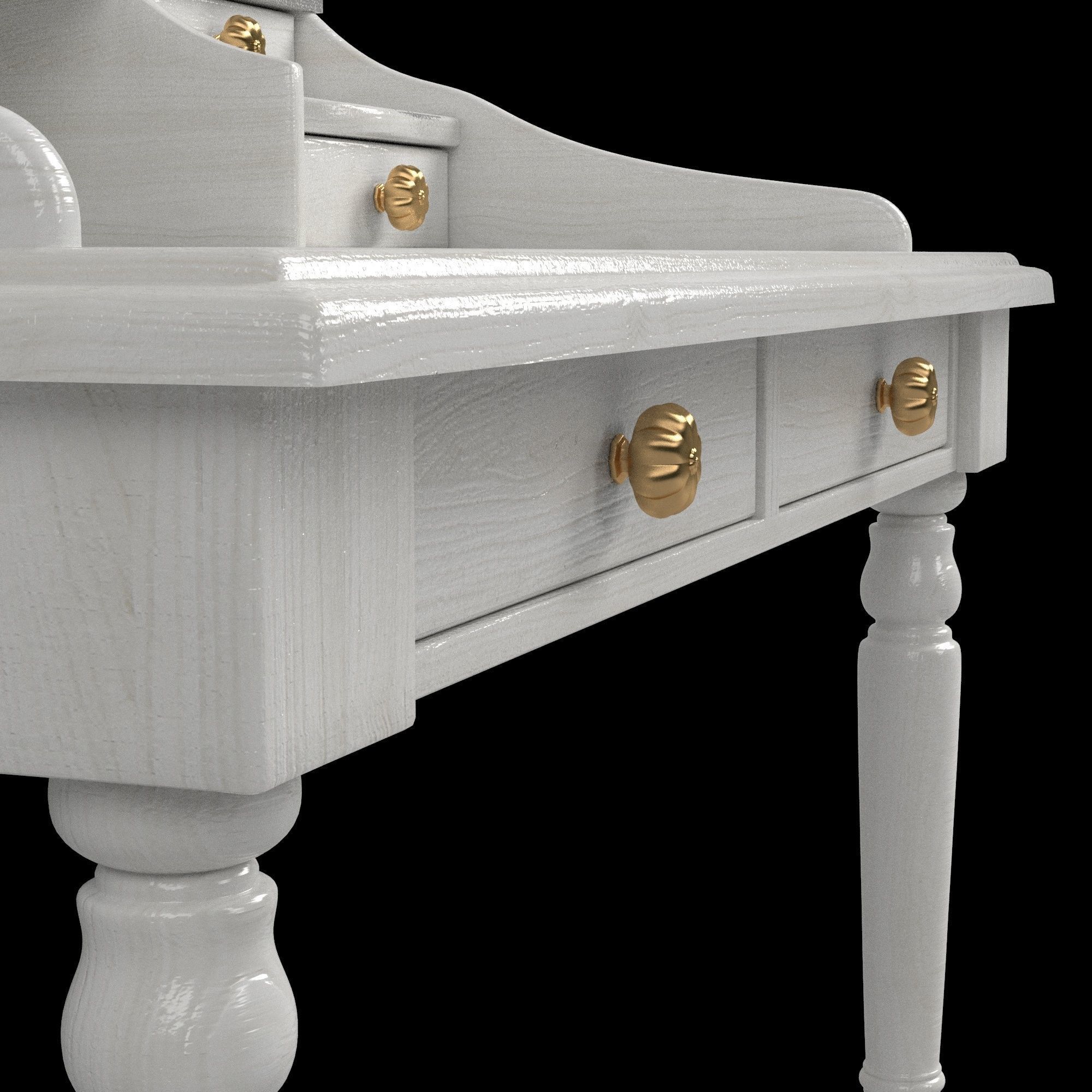 Table02 writing desk with drawers 3D model_3
