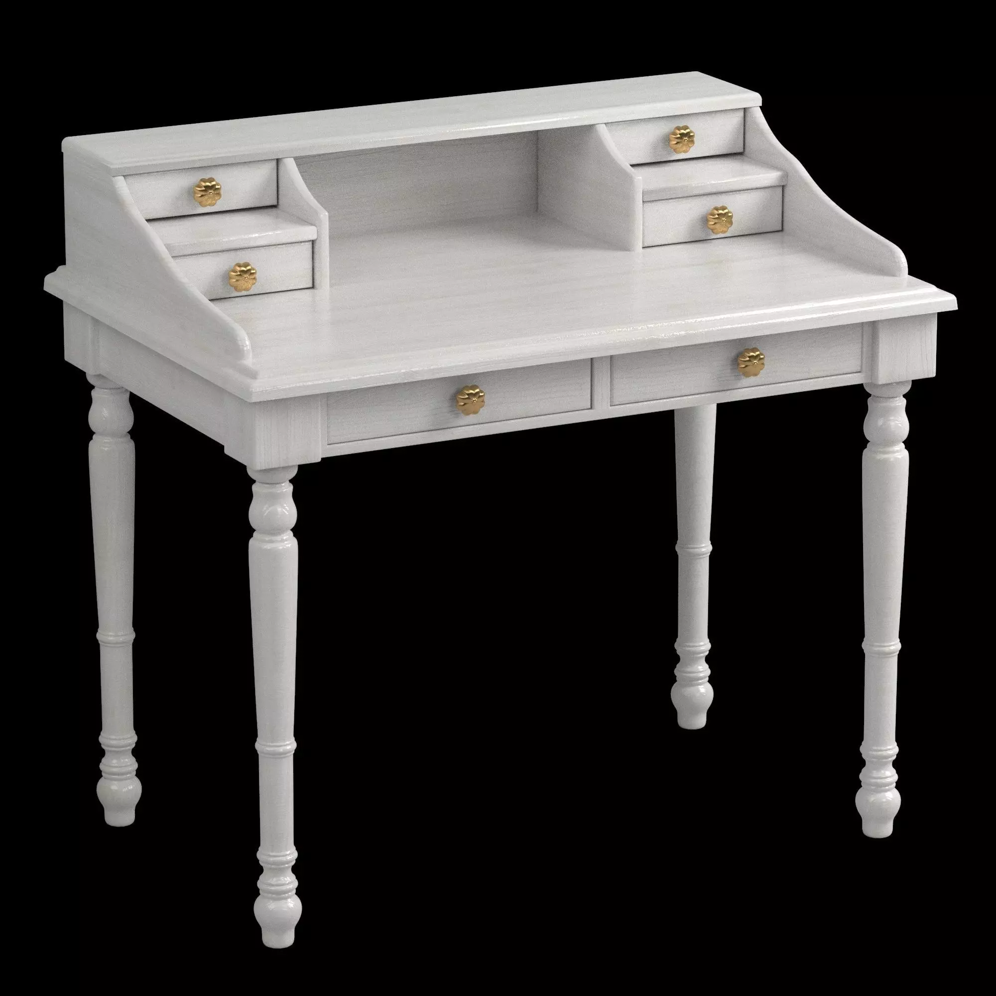 Table02 writing desk with drawers 3D model_0
