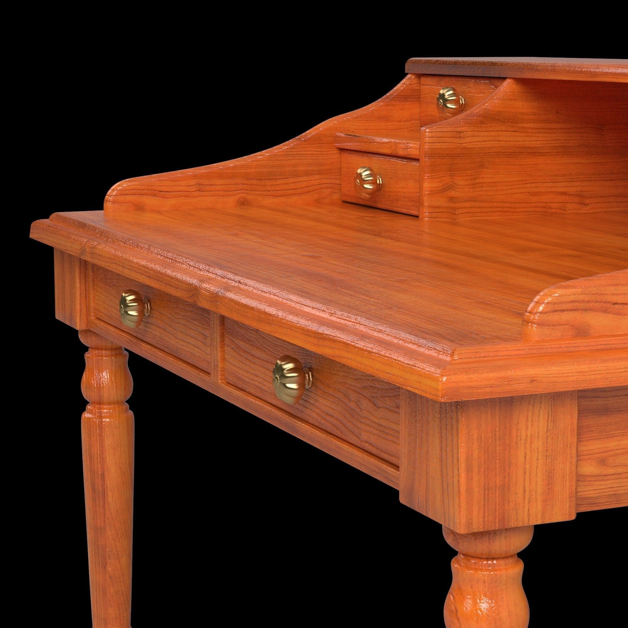 Table02 writing desk with drawers 3D model_5