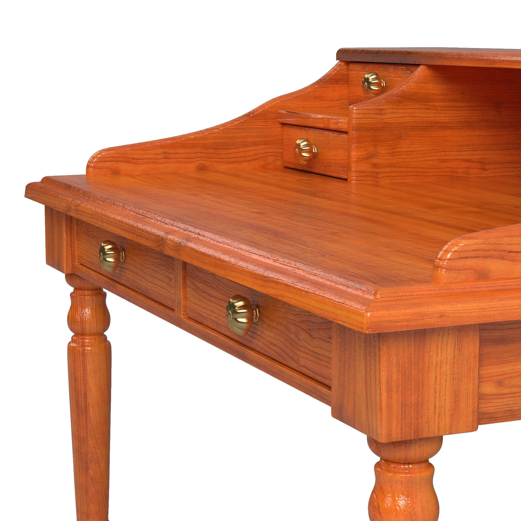 Table02 writing desk with drawers 3D model_7