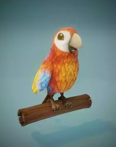 Cartoon Ara Parrot Red-Yellow-Blue Rigged 3D Model Low-poly 3D model