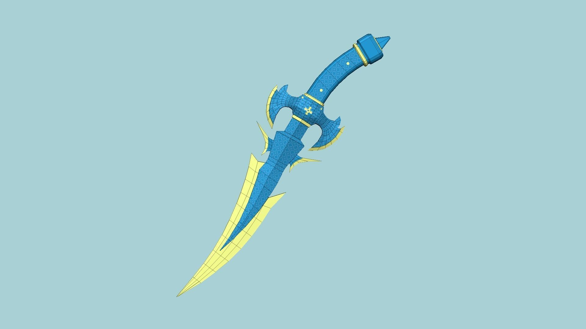 Medieval Dagger 10 Cartoon Blue - Fantasy Character Weapon Low-poly 3D model_6