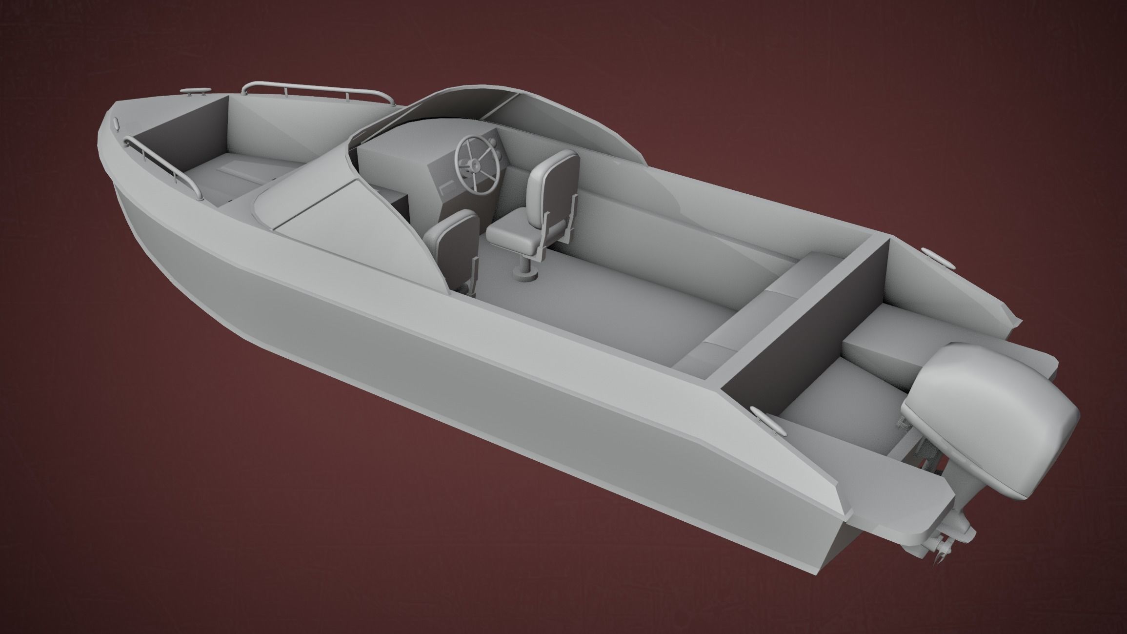 boat with motor low-poly game ready Low-poly 3D model_4