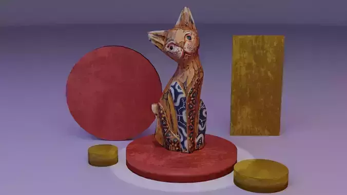 The cat ethnic statuette high-poly