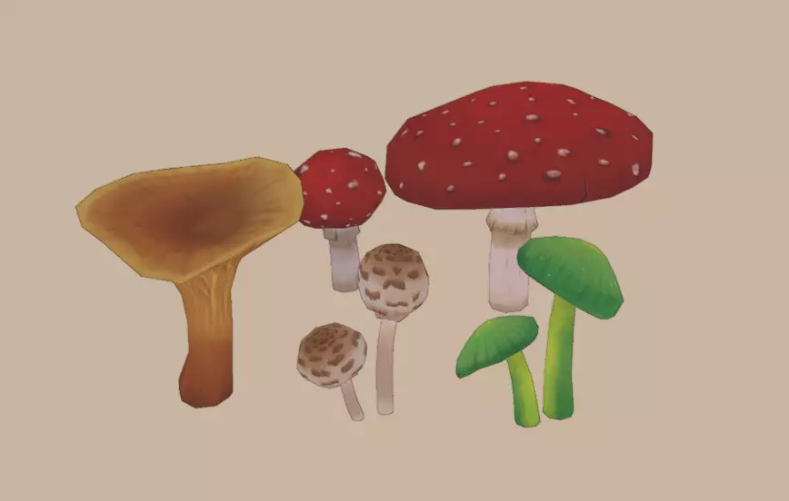 Low poly - hand painted - mushroom set Low-poly 3D model_0