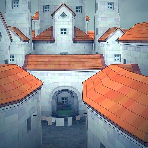 Town55 castle on island 3D print model