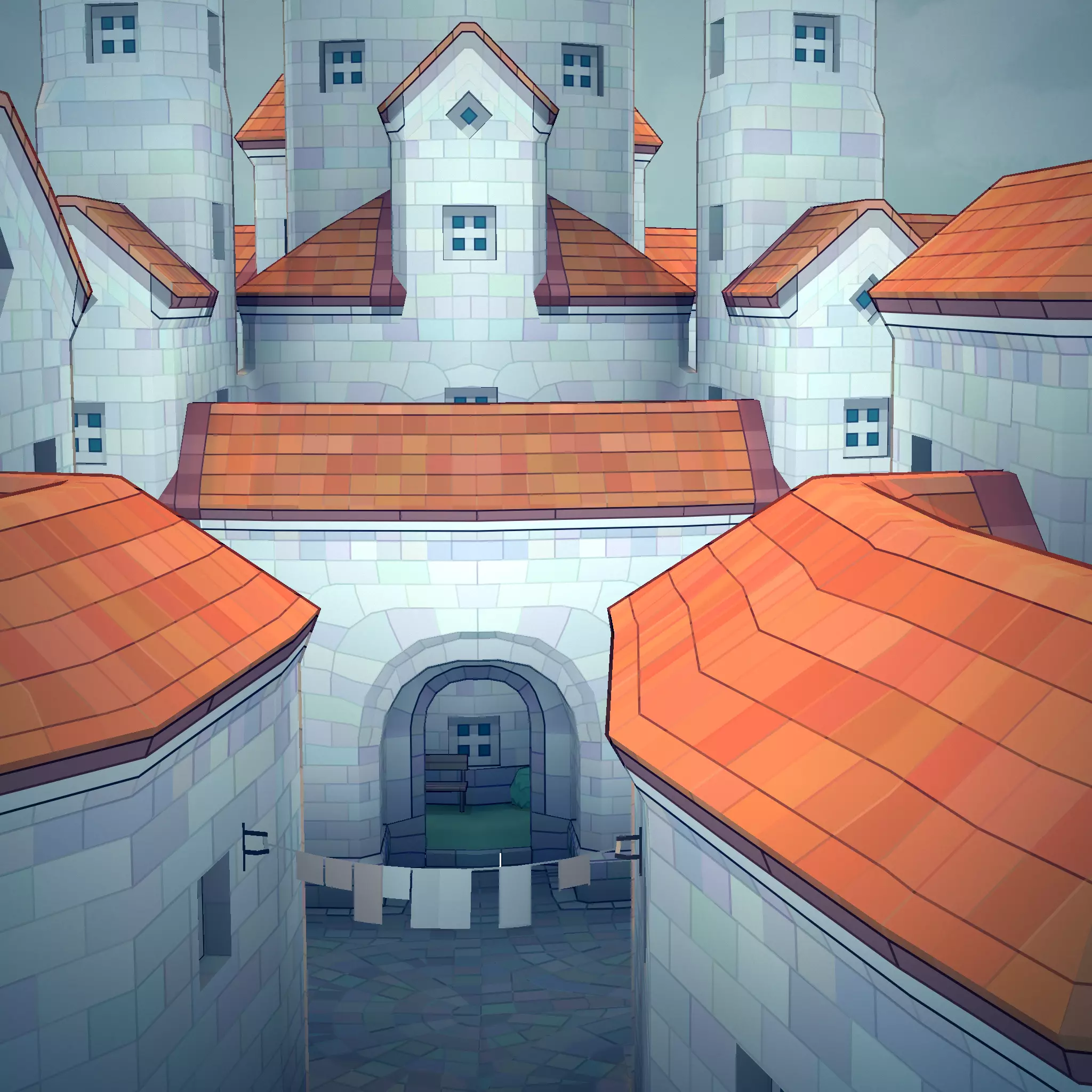Town55 castle on island 3D print model