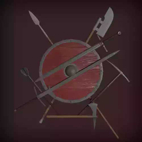 a set of medieval weapons PBR low-poly game ready 