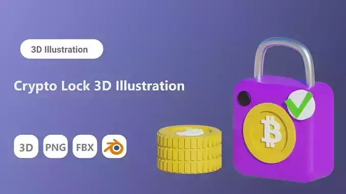3D Cyrpto Coin Lock Illustration Low-poly 3D model