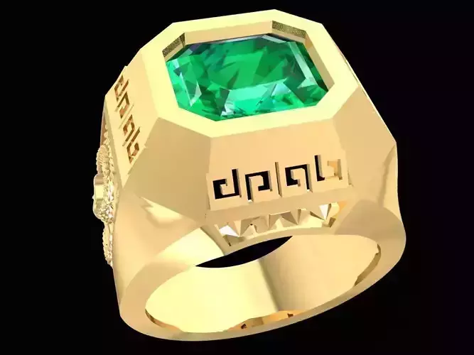 Hexagon Dragon Signet Ring for Men 3D Model 2572