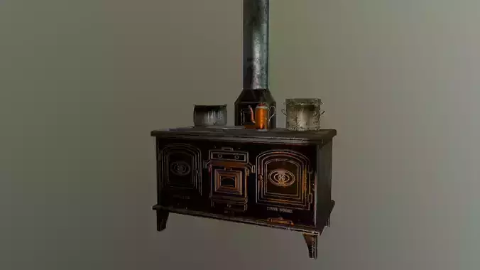 Old stove and pots asset 