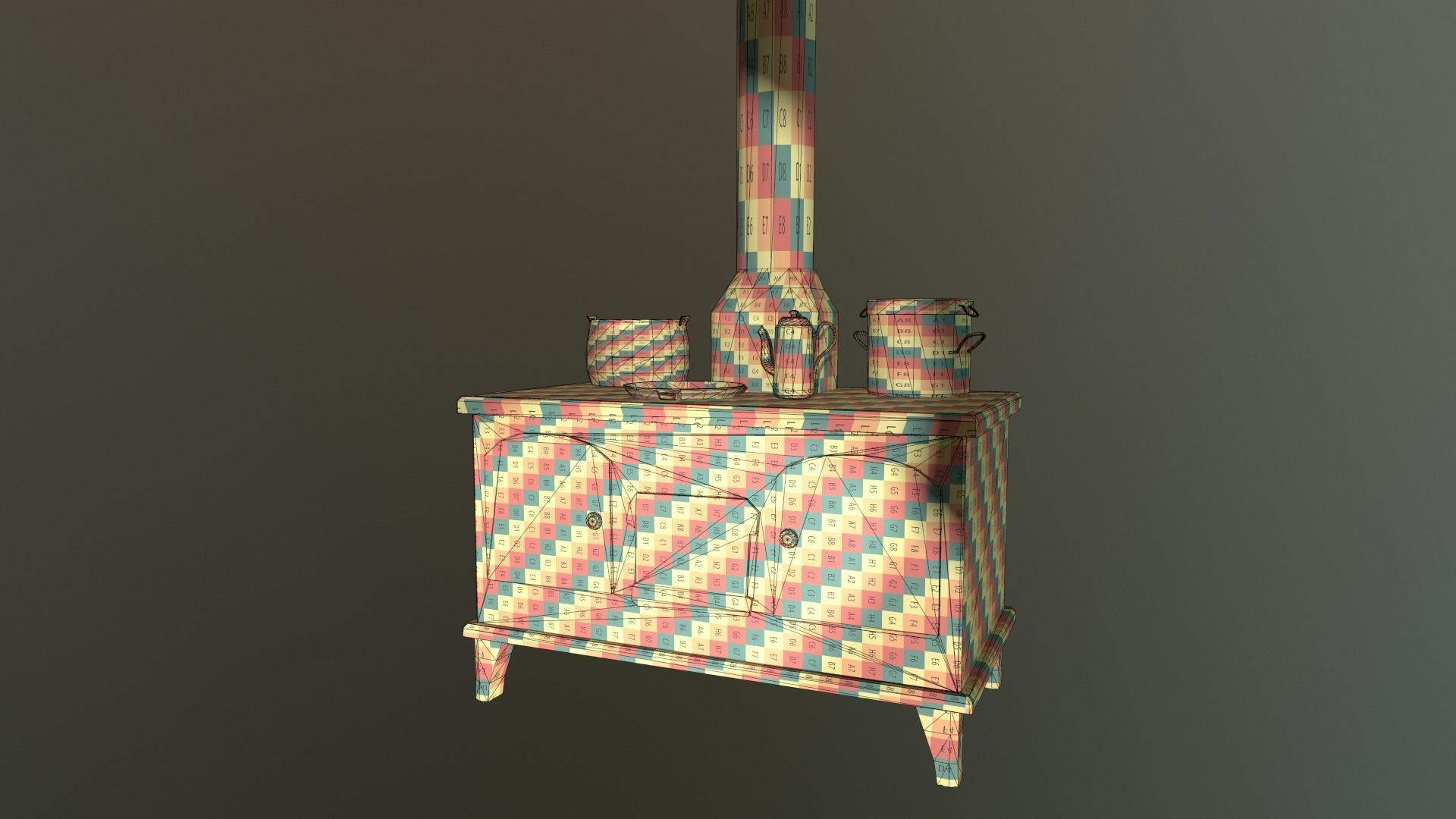 Old stove and pots asset  Low-poly 3D model_5