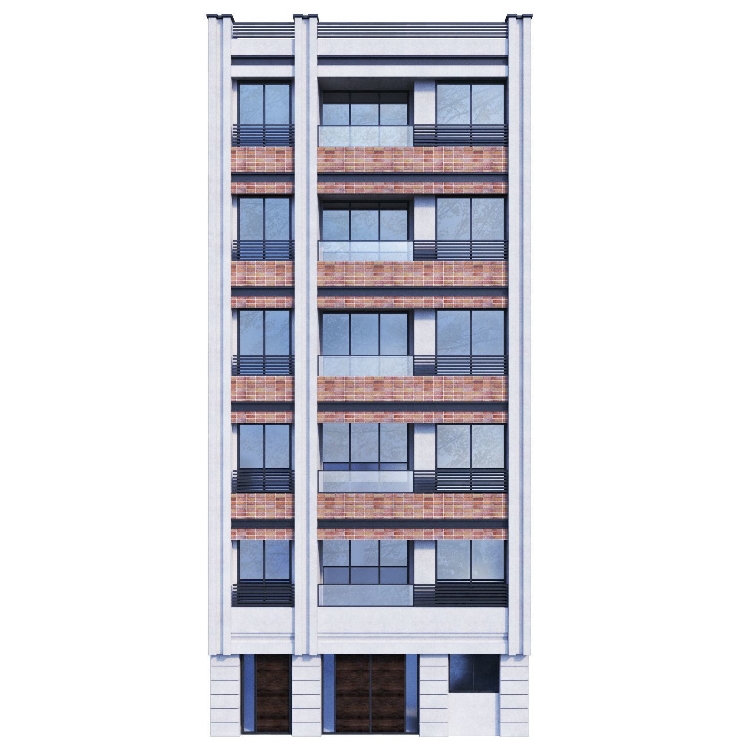 Apartment building with balconies 3D model_1