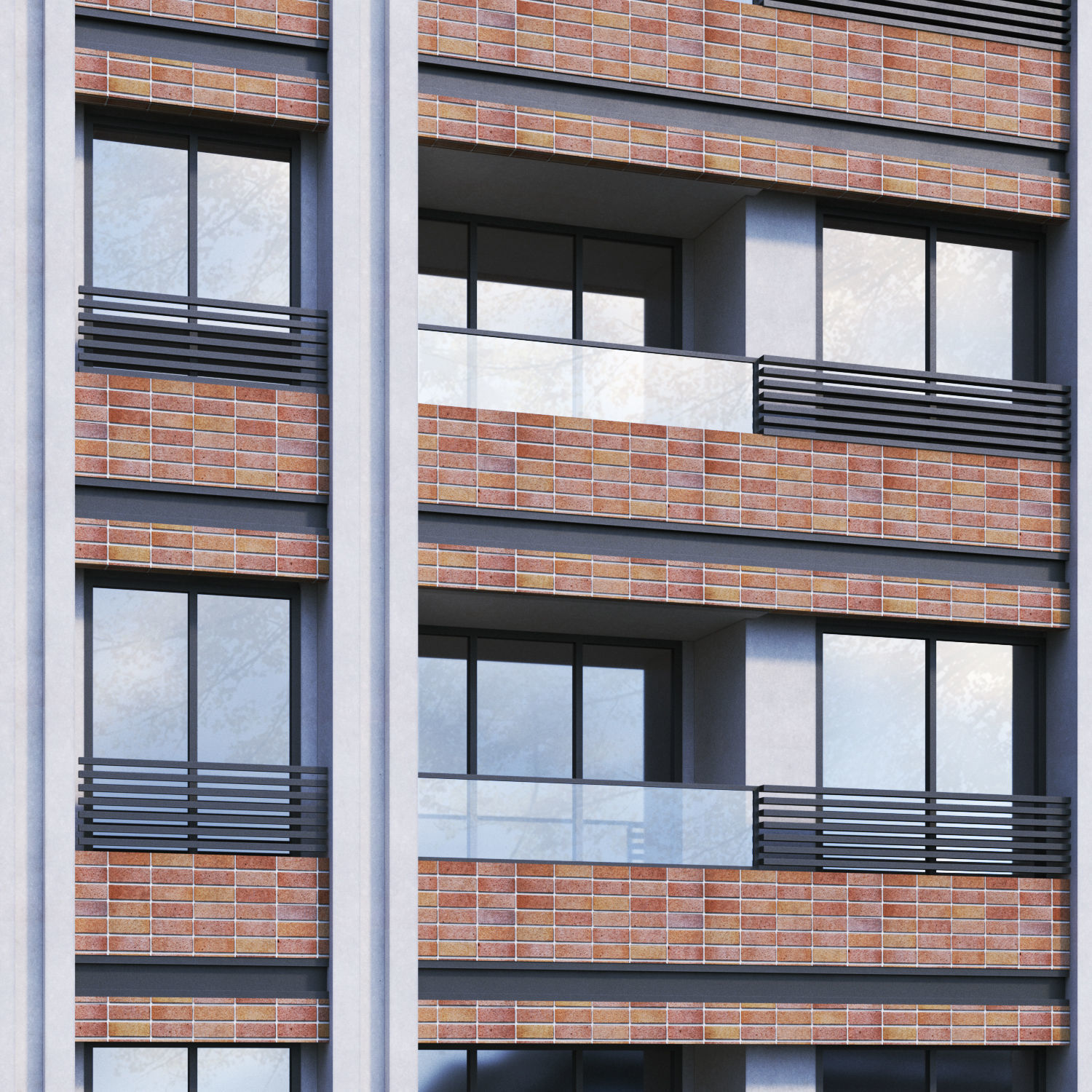 Apartment building with balconies 3D model_2
