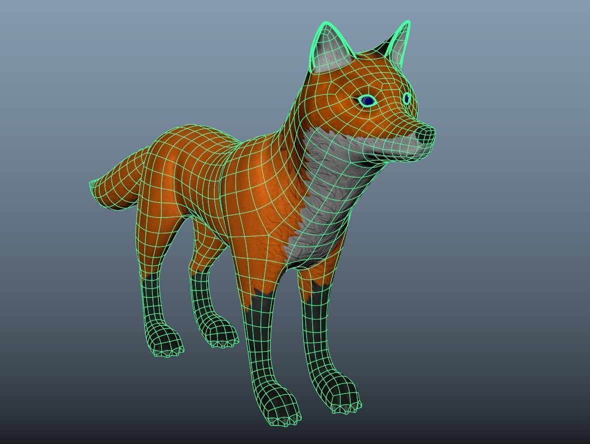Cartoon fox Low-poly 3D model_2