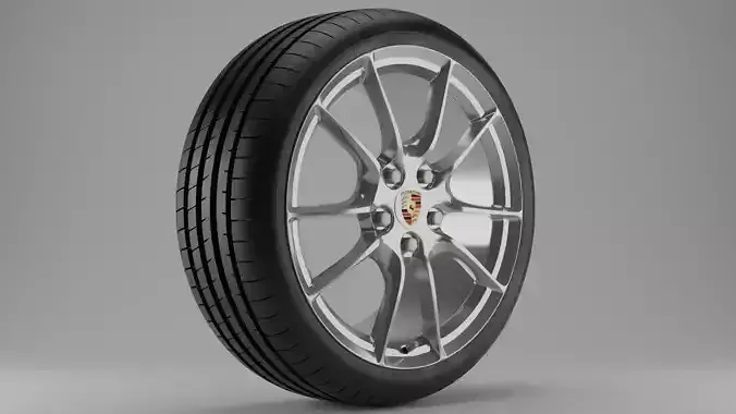 Porsche Tire with Rim Low-poly 3D model