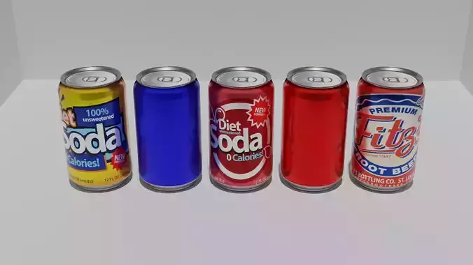 5 pc Soda Cans Low-poly 3D model