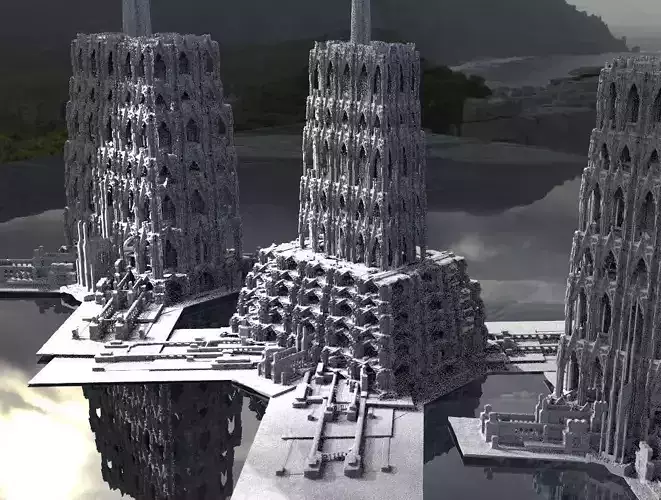 Fantasy gothic towers surreal Kitbash 3D model