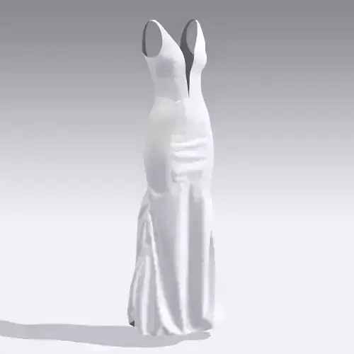 DRESS WHITE ELASTIC V NECKLINE FISH DRESS FASHION STYLE