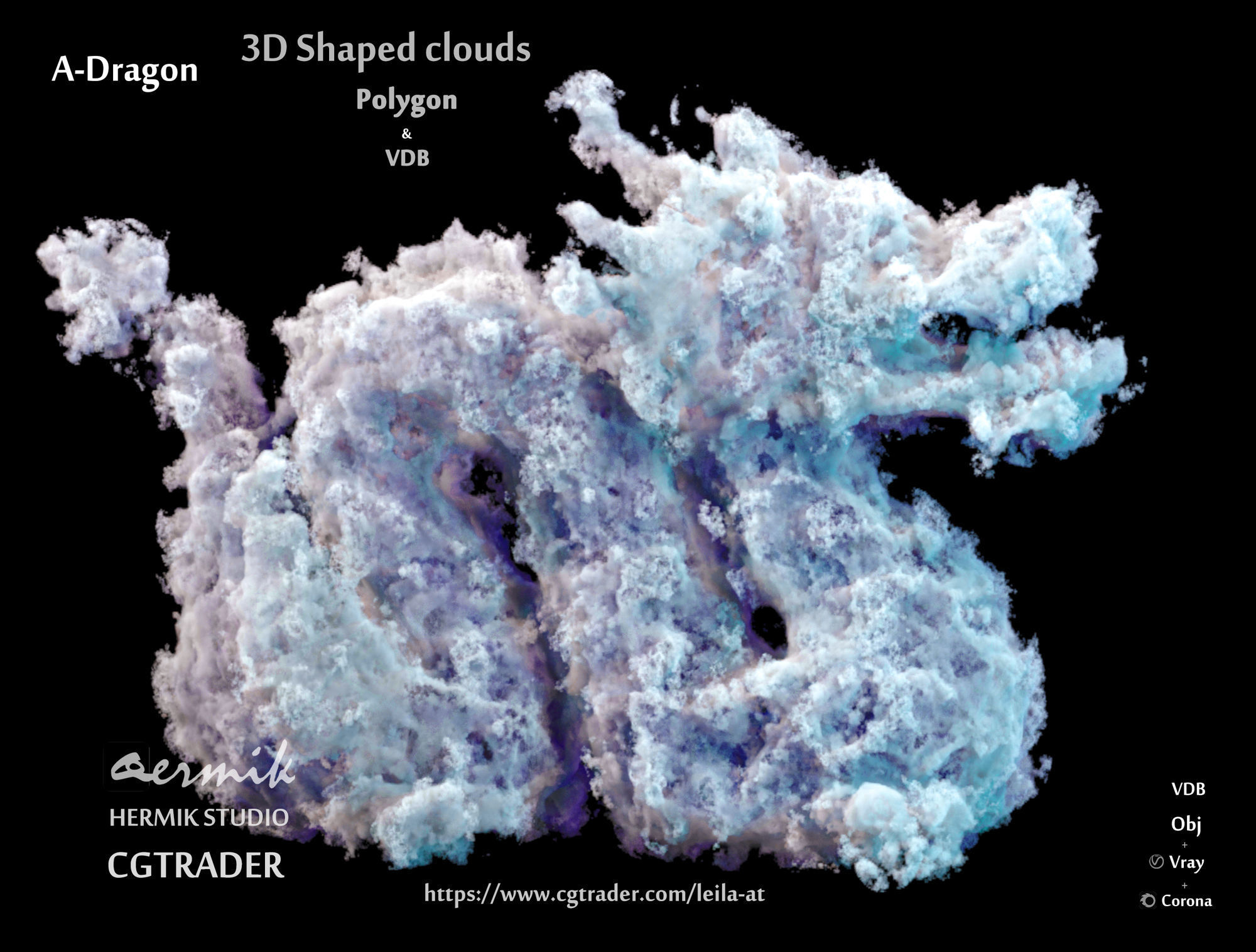 3D Shaped Clouds - Polygon and VDB   3D model_1