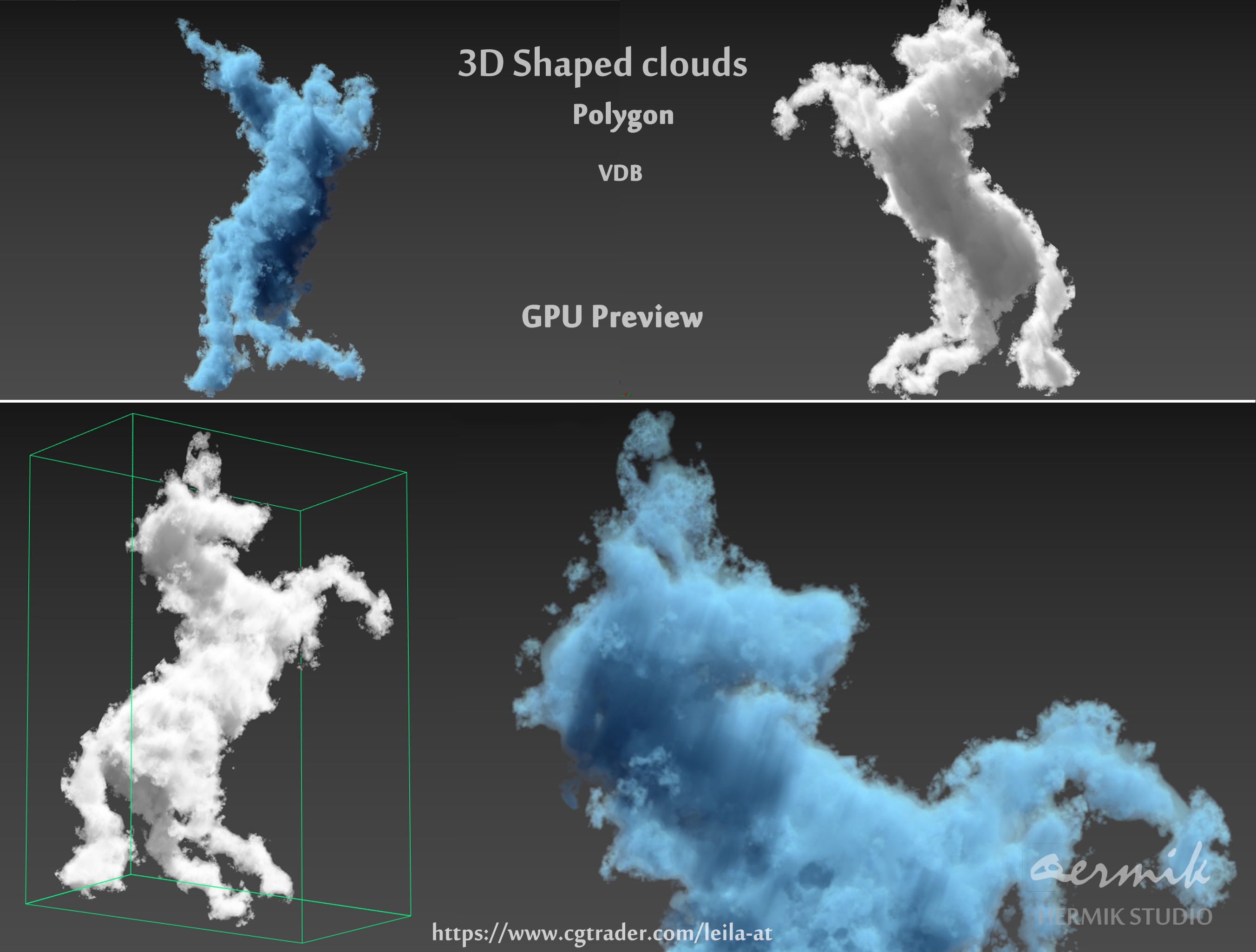 3D Shaped Clouds - Polygon and VDB   3D model_4