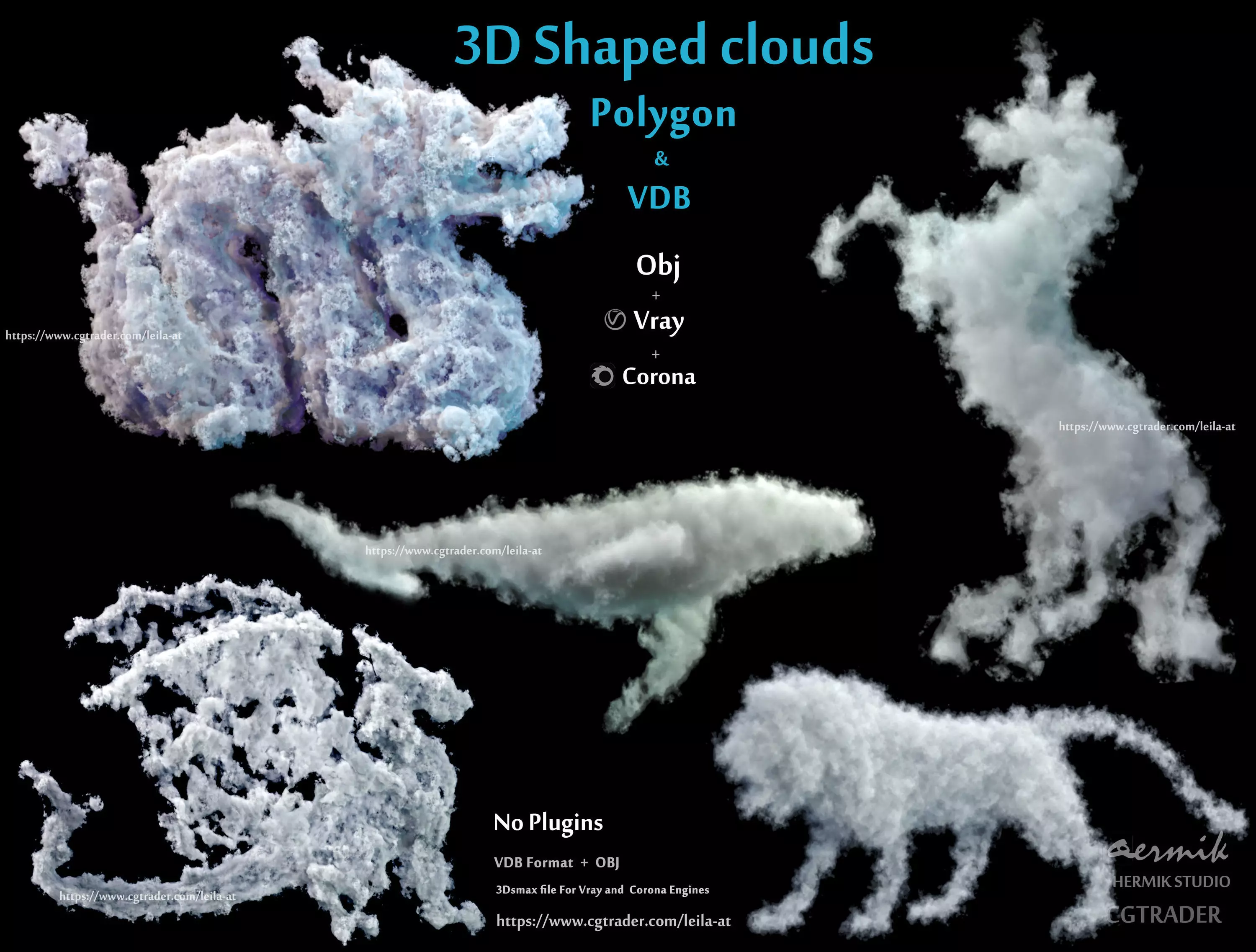 3D Shaped Clouds - Polygon and VDB   3D model_0