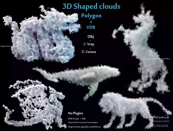 3D Shaped Clouds - Polygon and VDB   3D model