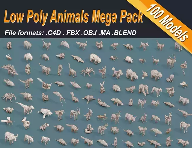 Low Poly 3d Art 100 Animals Isometric Icon Mega Pack Low-poly 3D model