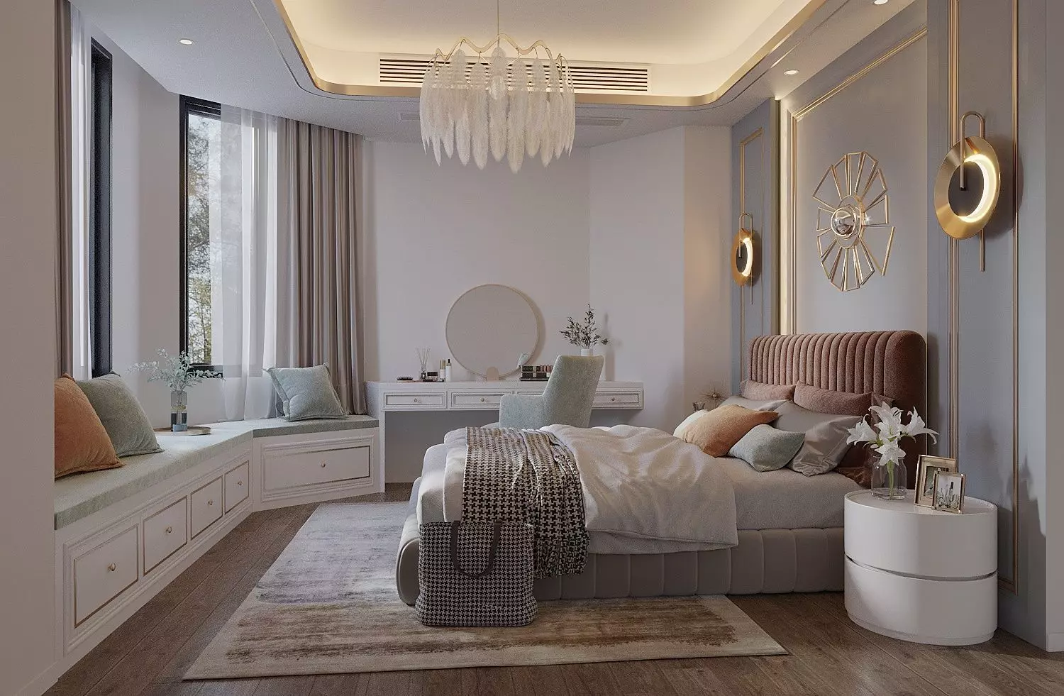 BEDROOM modern with chandelier 3D model_0