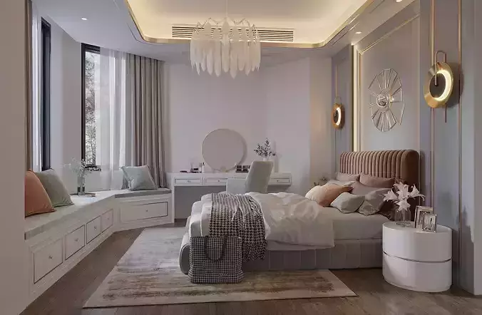 BEDROOM modern with chandelier